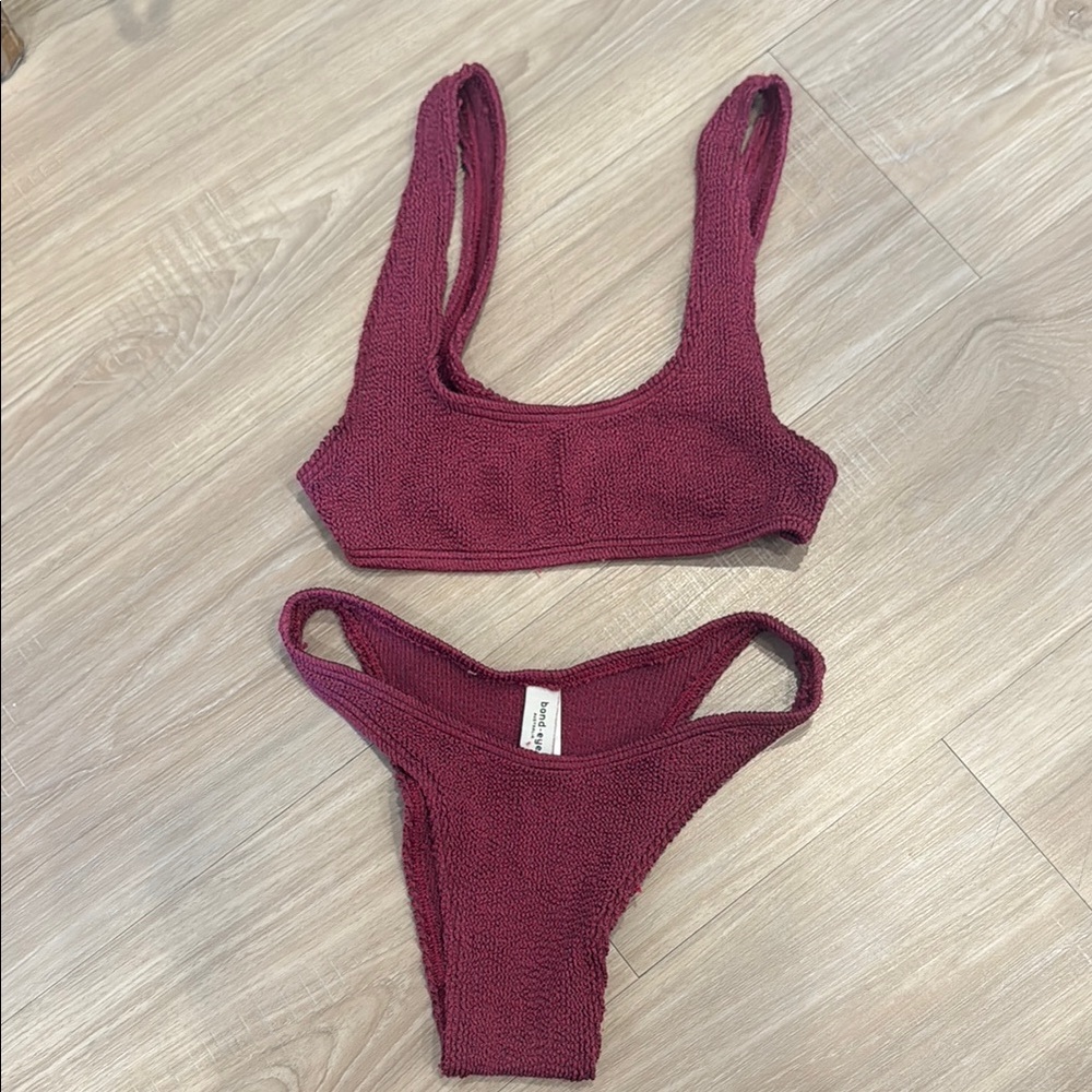Bond-eye Maroon Textured Swimwear Set